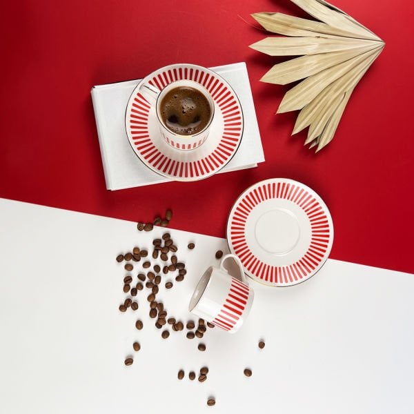 Porser Alya 4 Parça Kahve Fincan Takımı Kırmızı