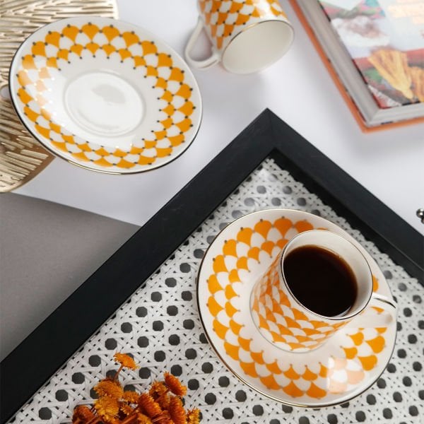 Porser Peyda 4 Parça Kahve Fincan Takımı Turuncu