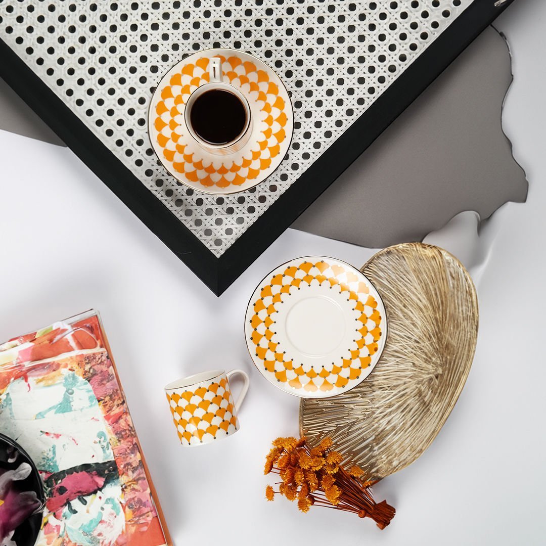 Porser Peyda 4 Parça Kahve Fincan Takımı Turuncu