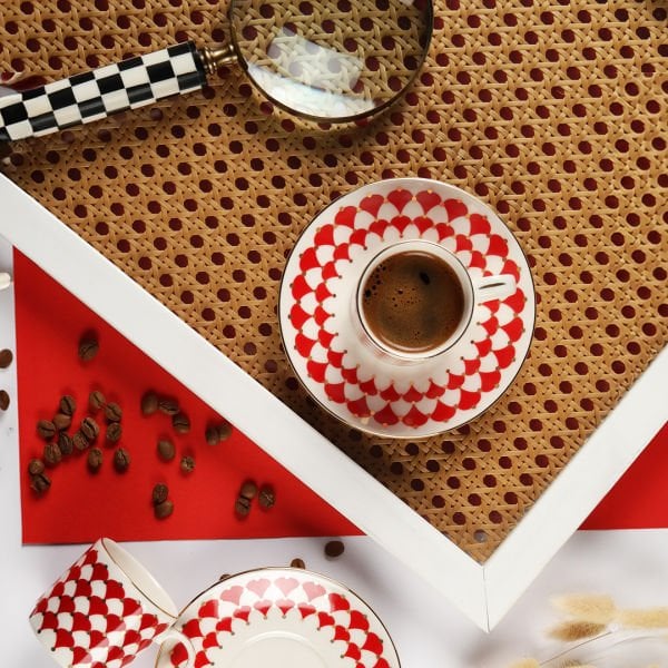 Porser Peyda 4 Parça Kahve Fincan Takımı Kırmızı