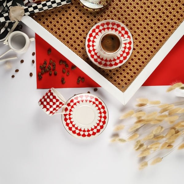 Porser Peyda 4 Parça Kahve Fincan Takımı Kırmızı