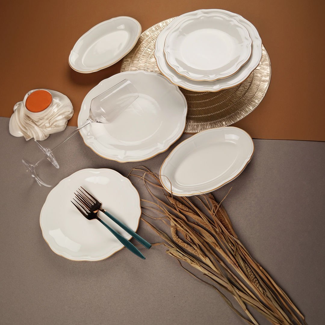 Porser Fulya 18 Parça Yemek Takımı Altın Fileli