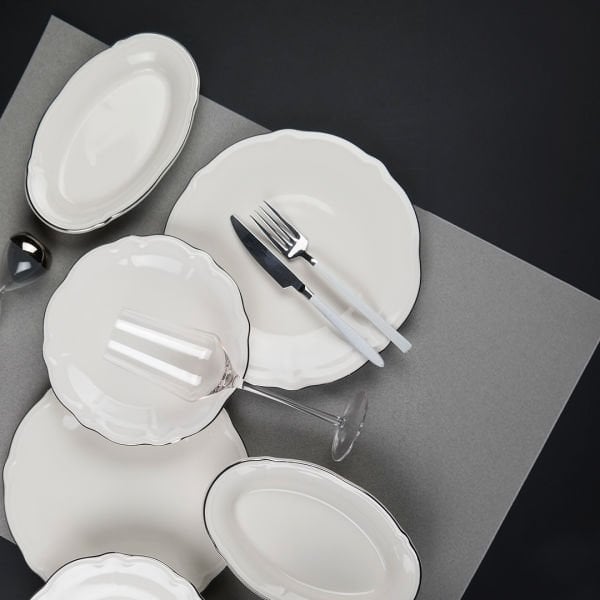 Porser Fulya 18 Parça Yemek Takımı Platin Fileli