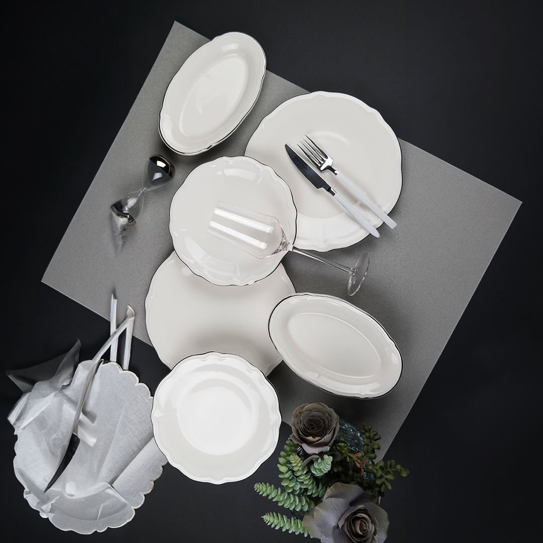 Porser Fulya 18 Parça Yemek Takımı Platin Fileli