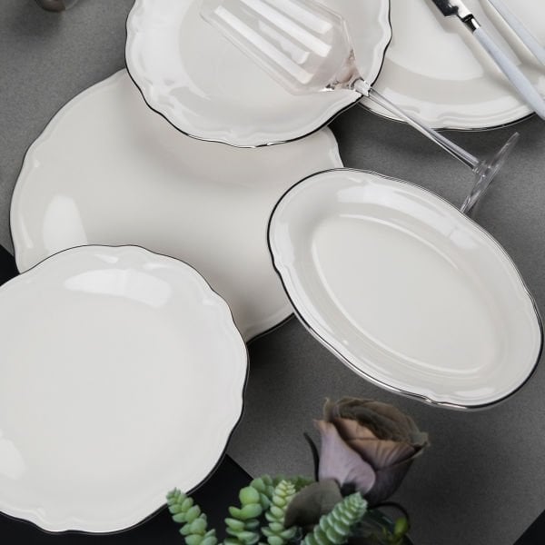 Porser Fulya 18 Parça Yemek Takımı Platin Fileli