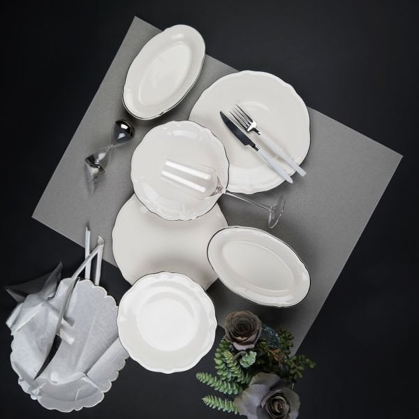 Porser Fulya 18 Parça Yemek Takımı Platin Fileli