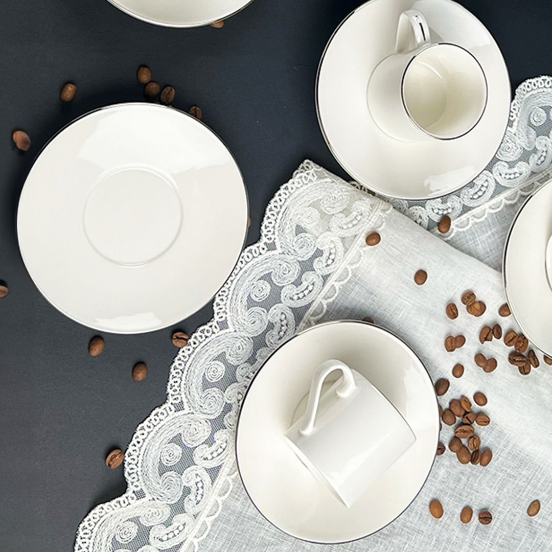 Porser Lumina 4 Parça Kahve Fincan Takımı Platin File