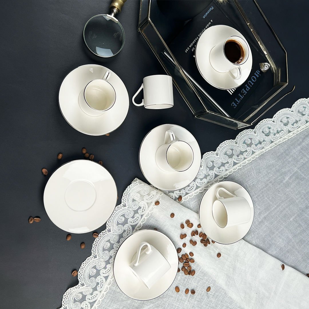 Porser Lumina 12 Parça Kahve Fincan Takımı Platin File
