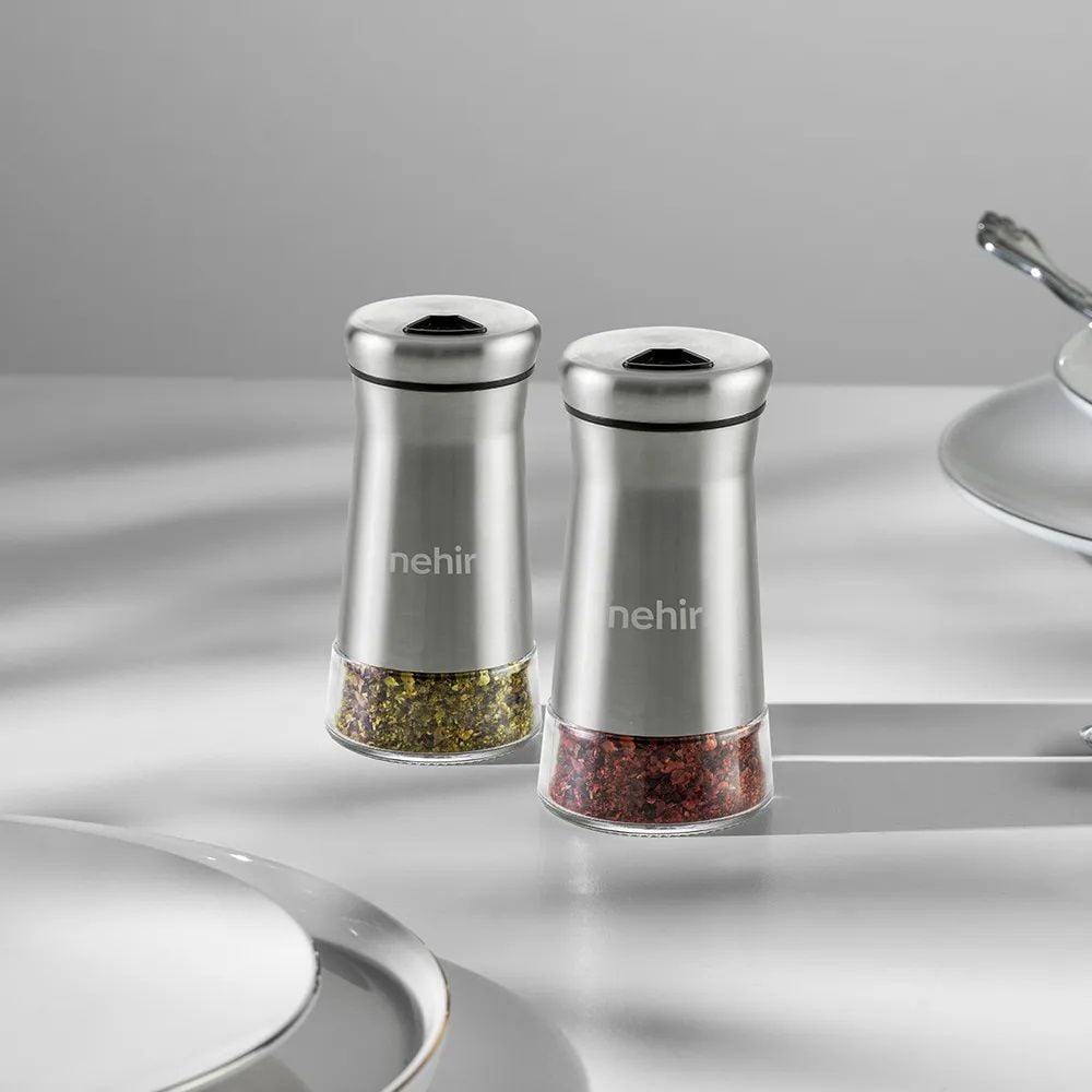 Nehir Selvi 2'Li Cam Silindir Tuzluk Ve Biberlik Takımı