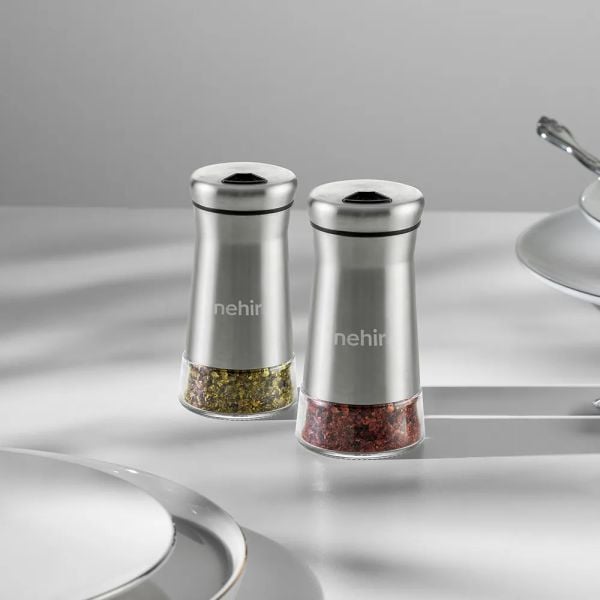 Nehir Selvi 2'Li Cam Silindir Tuzluk Ve Biberlik Takımı