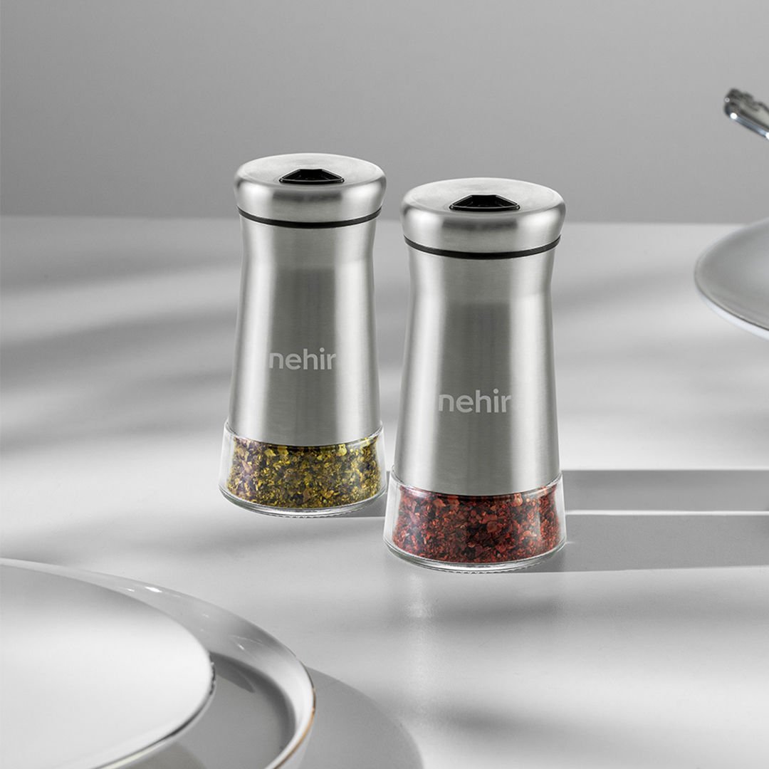 Nehir İdil 2'Li Cam Silindir Tuzluk Ve Biberlik Takımı
