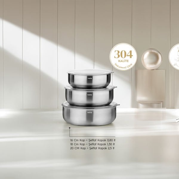 Nehir Silver Çelik 6 Parça Saklama Kabı Mat