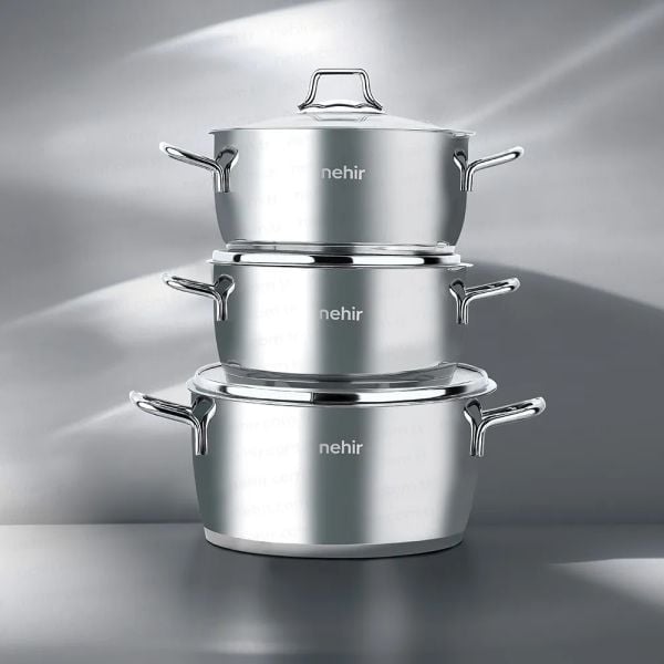 Nehir Silver Klasik 6 Parça Derin Çelik Tencere Seti