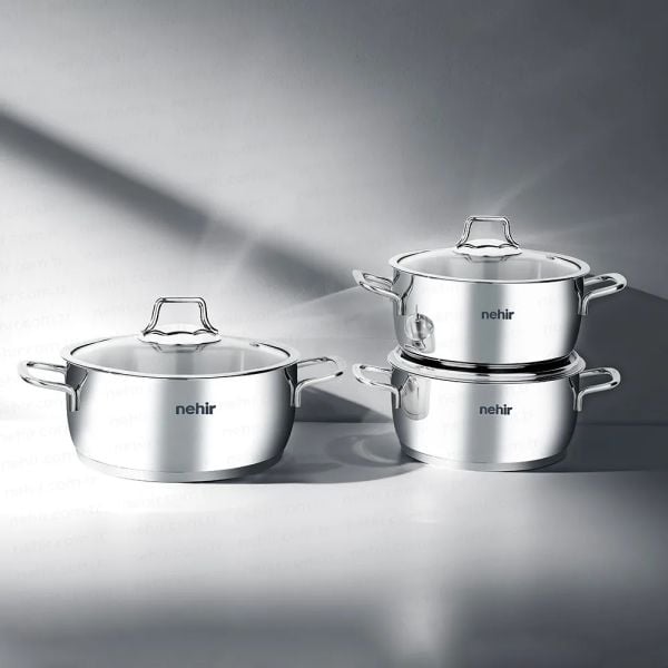 Nehir Silver Klasik 6 Parça Derin Çelik Tencere Seti