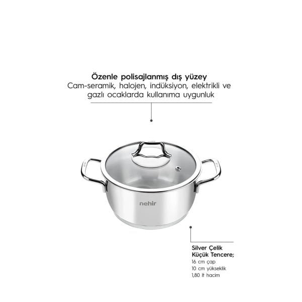 Nehir Silver Klasik 6 Parça Derin Çelik Tencere Seti