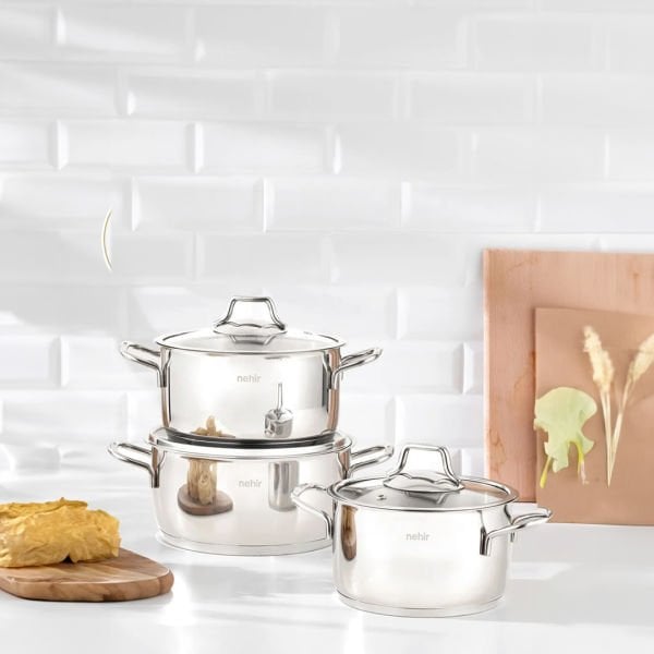 Nehir Silver Klasik 6 Parça Derin Çelik Tencere Seti