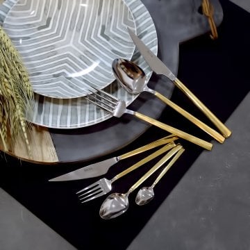 Fecra Doğa 89 Parça Altın Kaplama Çatal Kaşık Bıçak Takımı