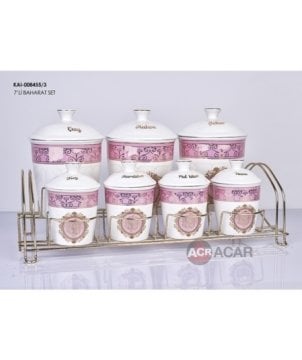 Acar 7 Parça Stantlı Porselen Baharat Seti Pembe