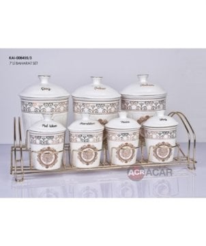 Acar 7 Parça Stantlı Porselen Baharat Seti Gold