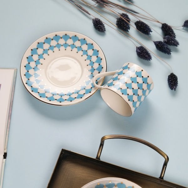 Porser Peyda 4 Parça Kahve Fincan Takımı 2 Kişilik Açık Mavi