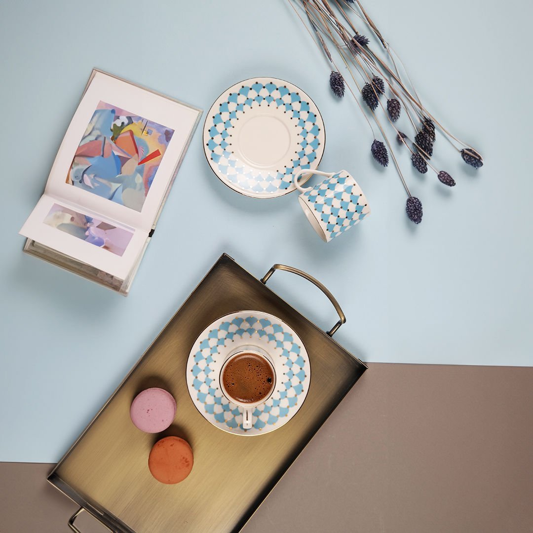 Porser Peyda 4 Parça Kahve Fincan Takımı 2 Kişilik Açık Mavi