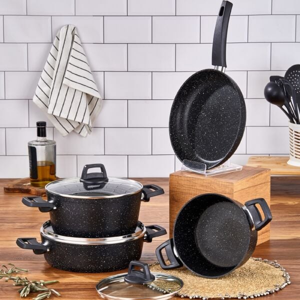 Cornella Cook 7 Parça Granit Tencere Seti Siyah