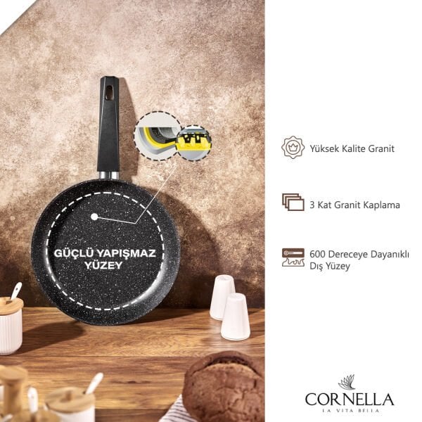 Cornella Cook 7 Parça Granit Tencere Seti Siyah