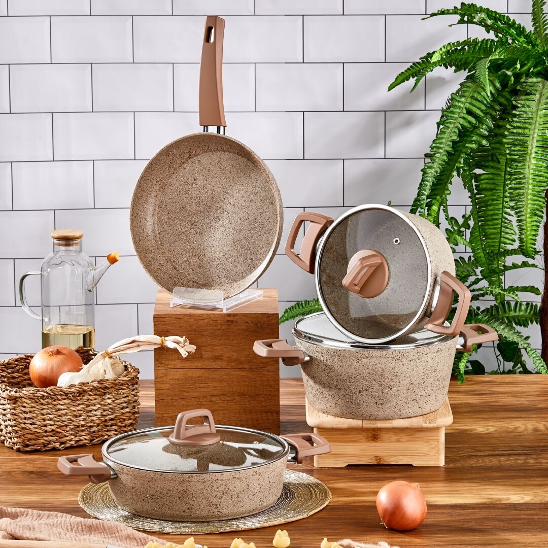 Cornella Cook 7 Parça Granit Tencere Seti Cappicino | Sarıbulut