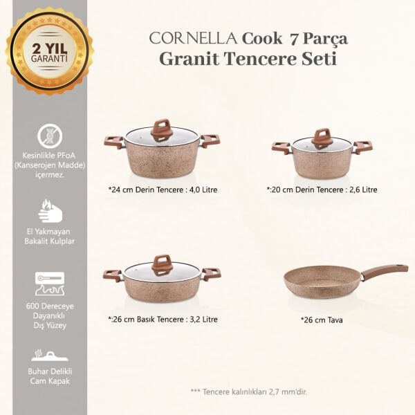 Cornella Cook 7 Parça Granit Tencere Seti Cappicino