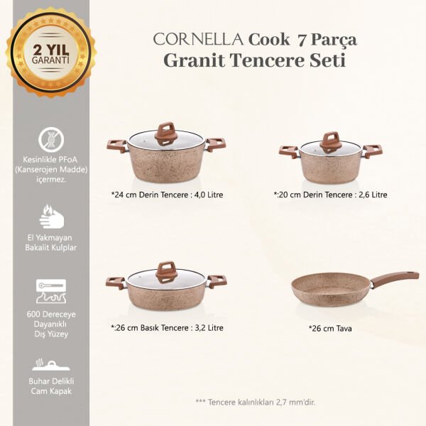 Cornella Cook 7 Parça Granit Tencere Seti Cappicino