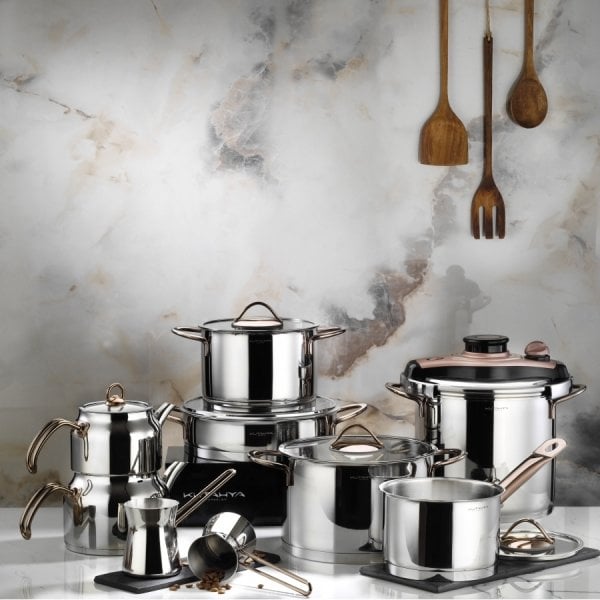 Kütahya Porselen Lindos 16 Parça Çelik Çeyiz Set Bronz