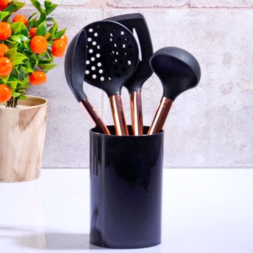 5 Parça Metal Saplı Siyah Silikon Servis Seti