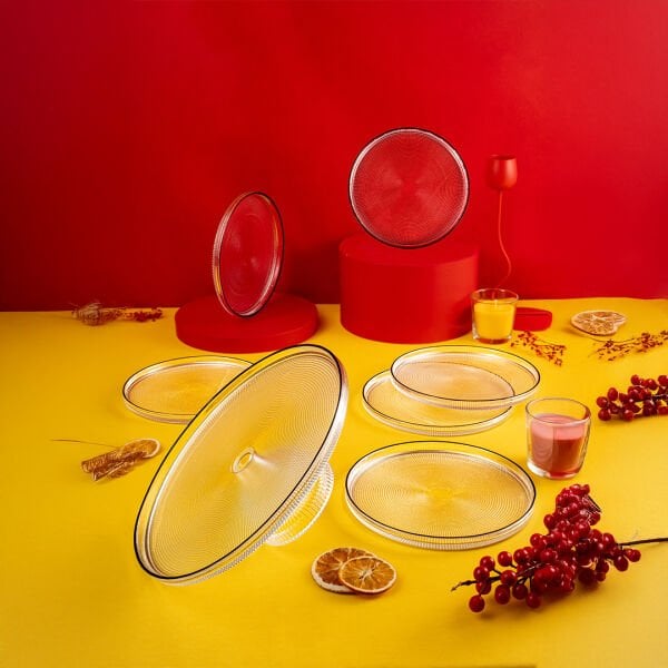 Fecra Loren 7 Parça Pasta ve Sunum Seti Siyah Fileli