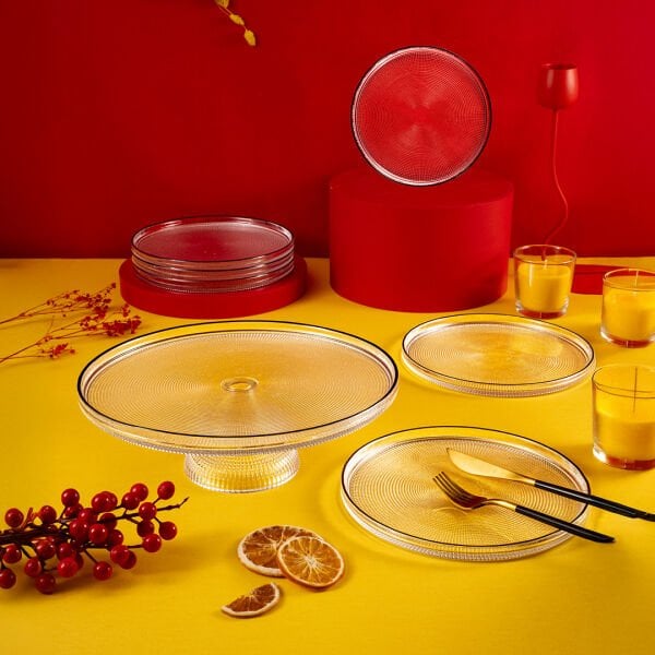 Fecra Loren 7 Parça Pasta ve Sunum Seti Siyah Fileli