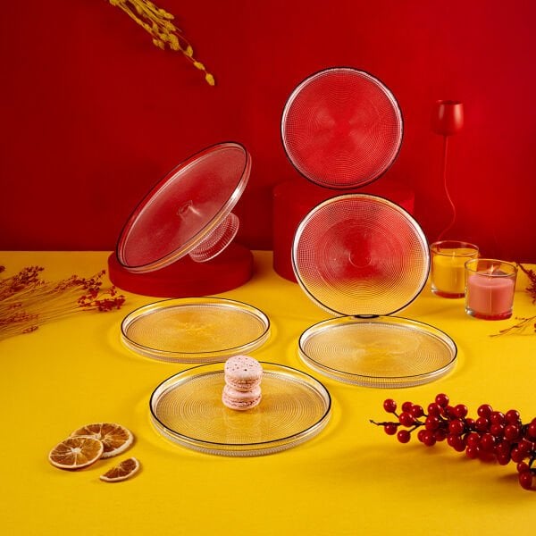 Fecra Loren 7 Parça Pasta ve Sunum Seti Siyah Fileli