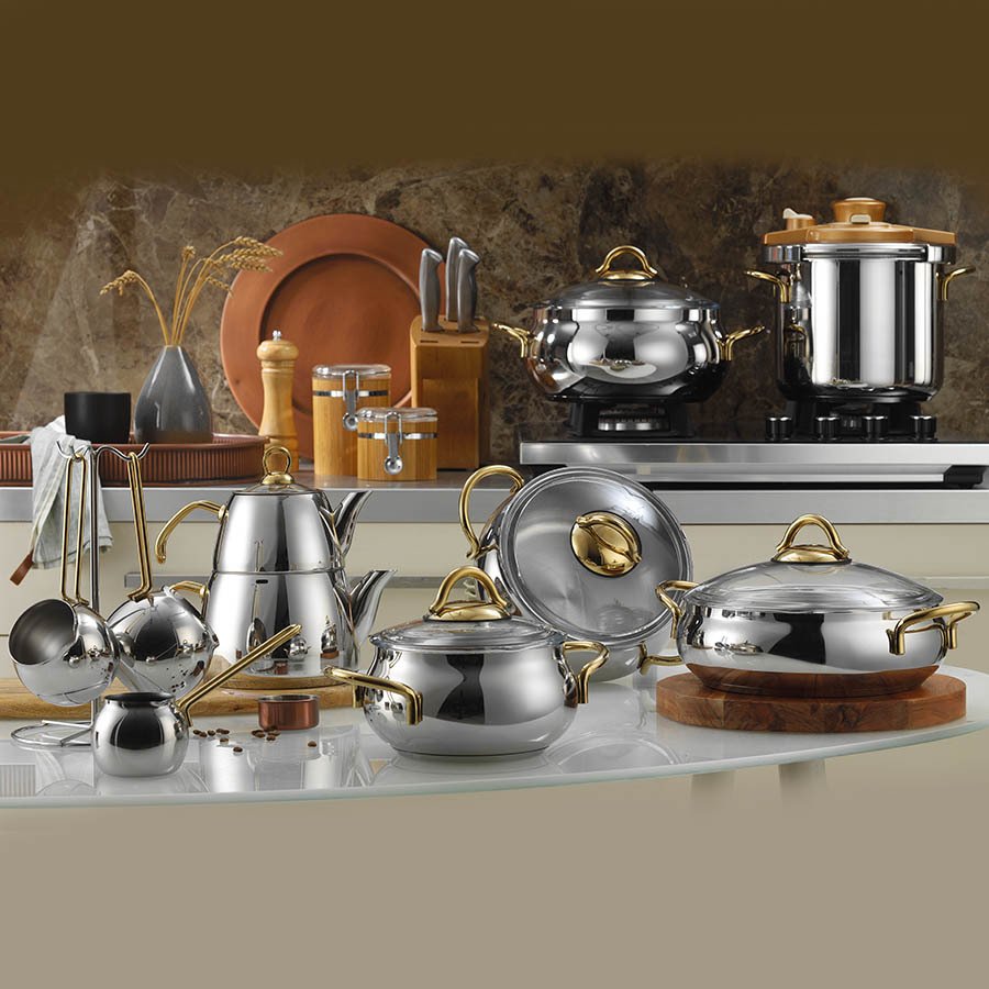 Kütahya Porselen Efes 18 Parça Çelik Güveç Tencere Çeyiz Seti- Gold Kulp