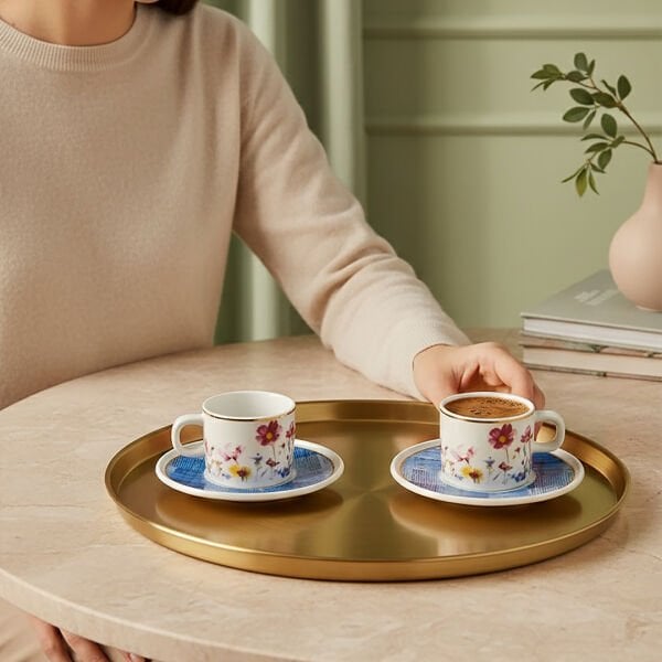 Güral Porselen Mental 4 Parça Mavi Kahve Fincan Takımı 06709