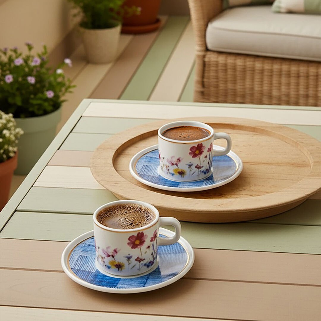 Güral Porselen Mental 4 Parça Mavi Kahve Fincan Takımı 06709