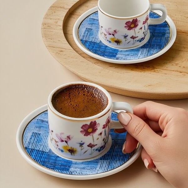Güral Porselen Mental 4 Parça Mavi Kahve Fincan Takımı 06709