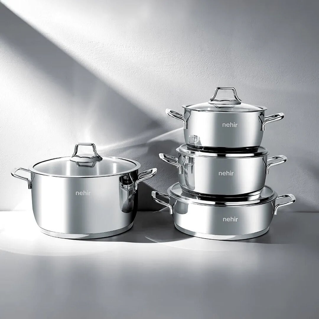 Nehir Silver Klasik 8 Parça Çelik Tencere Seti