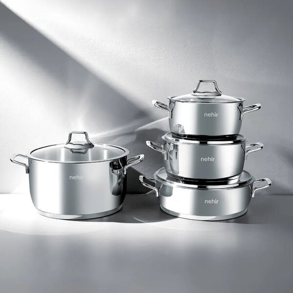 Nehir Silver Klasik 8 Parça Çelik Tencere Seti