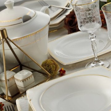 Kütahya Porselen Bone Mare 62 Parça 9715 Desenli Yemek Takımı