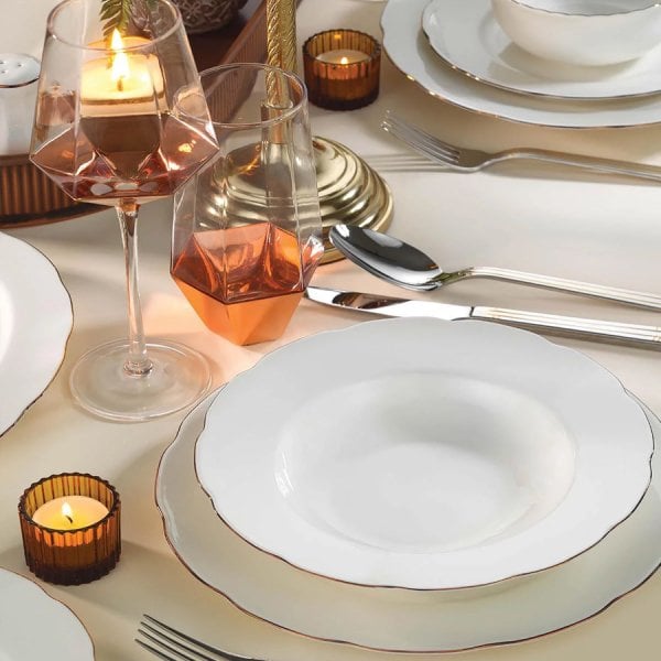 Kütahya Porselen Bone Olympos 24 Parça Yemek Takım Bakır File