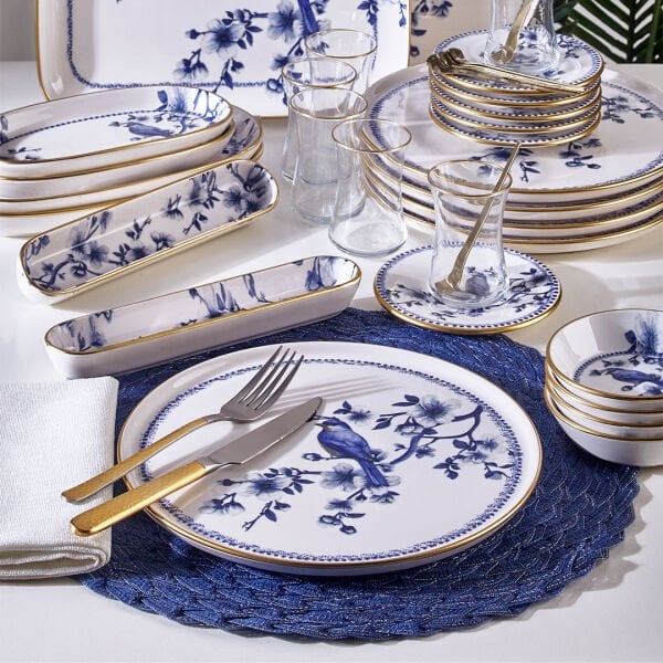 Fecra Blue Bird 35 Parça Gold Fileli Kahvaltı Seti