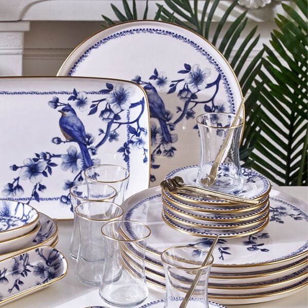 Fecra Blue Bird 35 Parça Gold Fileli Kahvaltı Seti