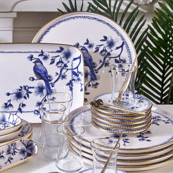 Fecra Blue Bird 35 Parça Gold Fileli Kahvaltı Seti
