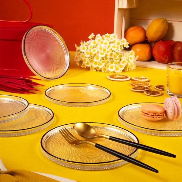 Fecra Loren 6'lı Pasta Tabağı Seti Siyah Fileli 16 Cm