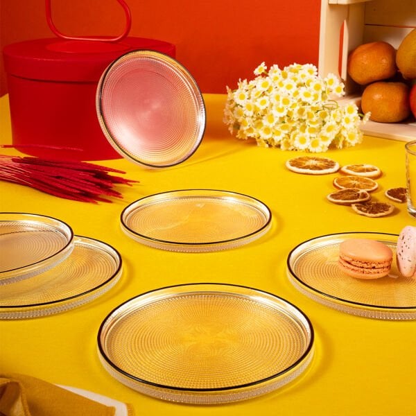 Fecra Loren 6'lı Pasta Tabağı Seti Siyah Fileli 16 Cm