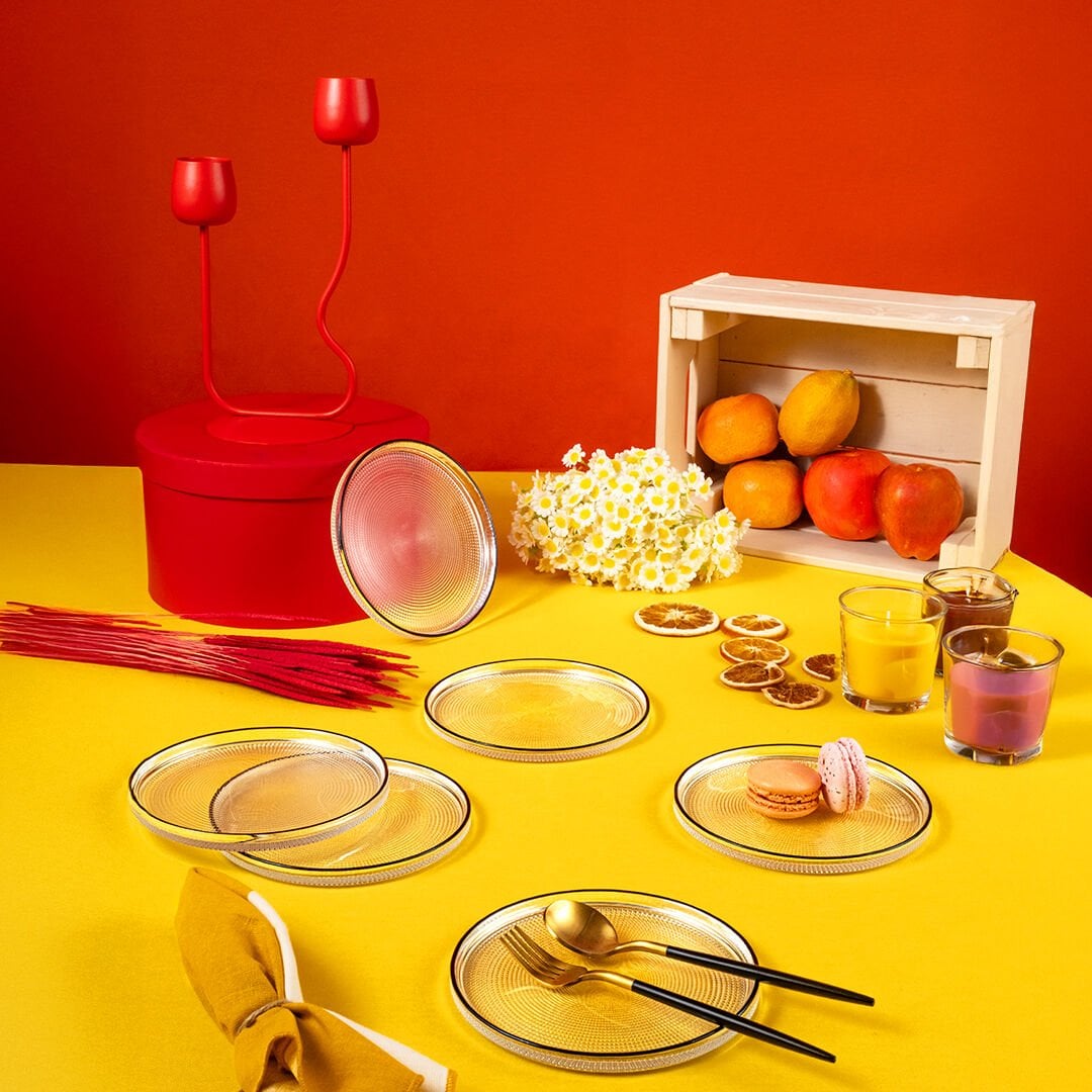 Fecra Loren 6'lı Pasta Tabağı Seti Siyah Fileli 16 Cm