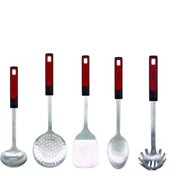Aryıldız Mutfak Seti Inox 5 Parça Servis Kepçe Seti Kırmızı